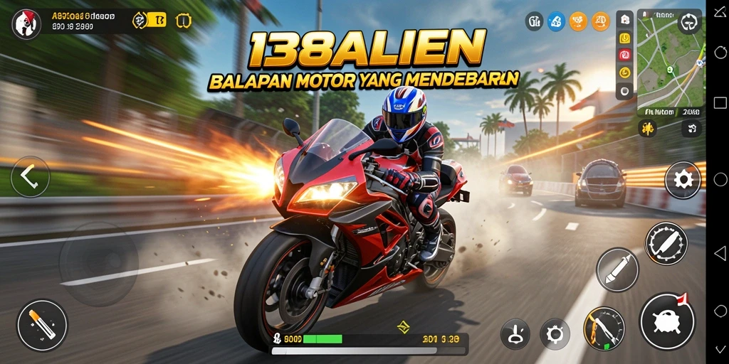Gameplay menegangkan dalam balapan motor 138ALIEN.