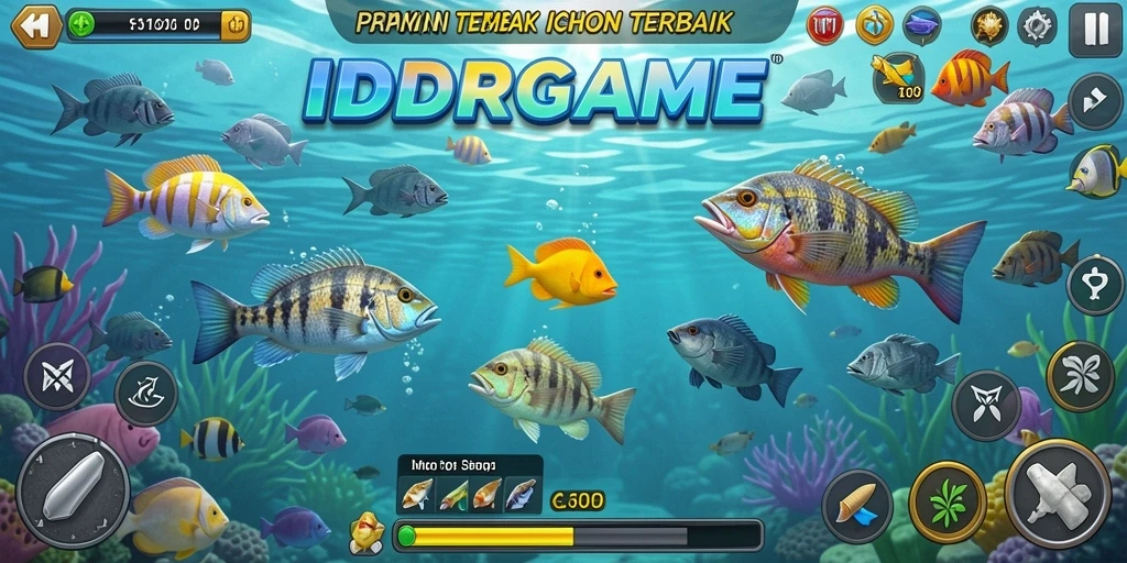 Tampilan gameplay seru dalam IDRGAME saat menembak ikan.
