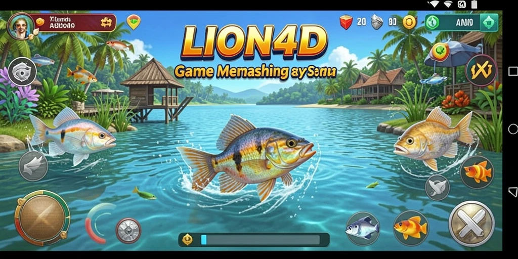 Tampilan gameplay memancing di LION4D dengan aksi menangkap ikan.