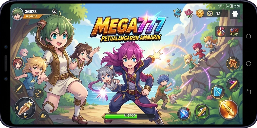 Tangkapan layar gameplay MEGA777 menampilkan karakter anime yang beraksi.