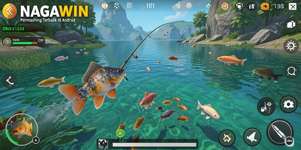 Tampilan menarik gameplay NAGAWIN dengan aksi memancing yang realistis.