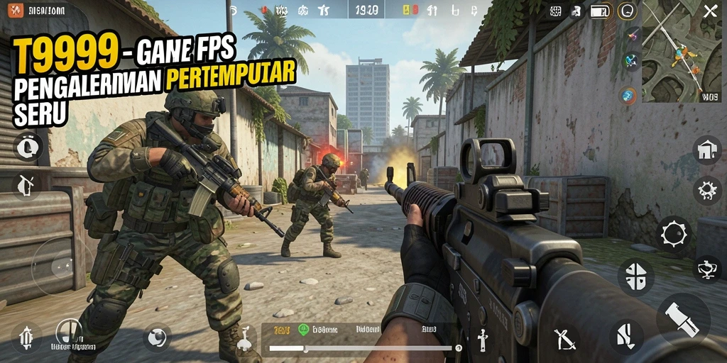 Screenshot gameplay T9999 menunjukkan aksi tembak-menembak yang mendebarkan.